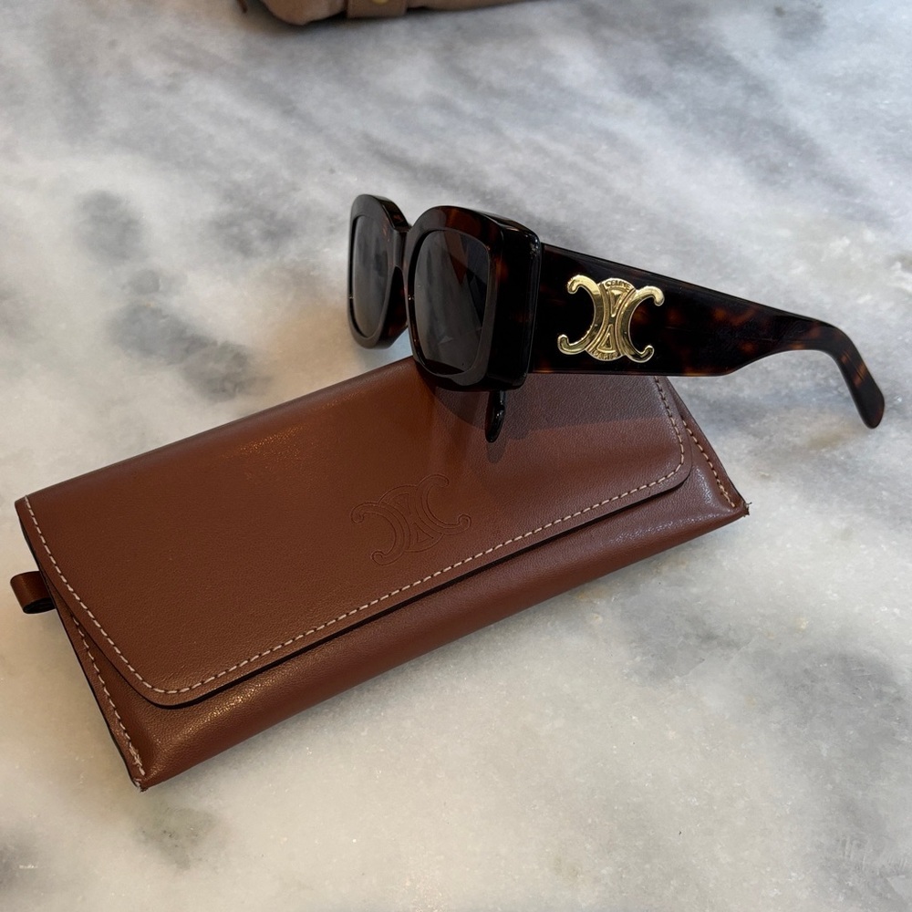 Celine Tortoiseshell Sunglasses with Gold Logo Accent
